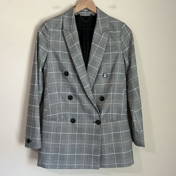 All Saints Women's Blazer Plaid Oversized Double Breasted Size 2 - Picture 2 of 12
